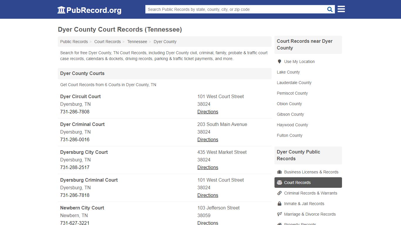 Free Dyer County Court Records (Tennessee Court Records) - PubRecord.org